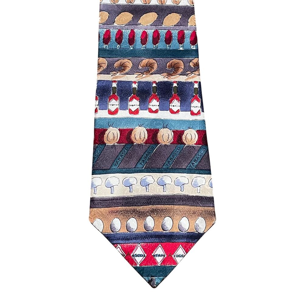 Tabasco Brand 100% Silk Tie, Made in USA, Tabasco Bottle, Oysters, Shrimp, 56"